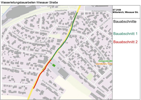 Bild: Lageplan Wasserleitungsauswechslung Wiesauer Straße