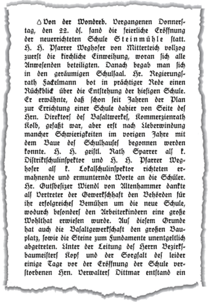 Zeitungsausschnitt aus der Grenzlandzeitung über die Einweihung 1903