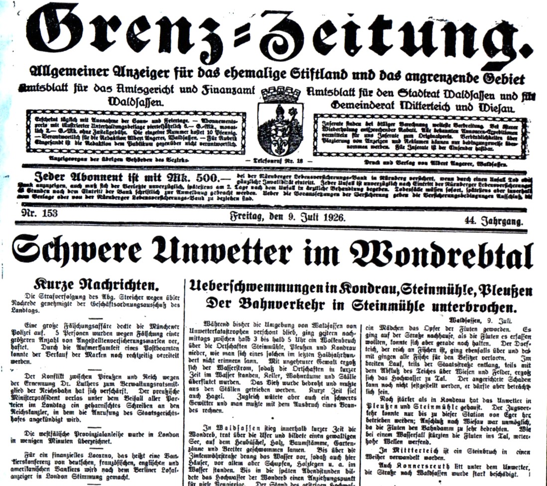 Grenzzeitung 9.7.1926 Überschwemmung